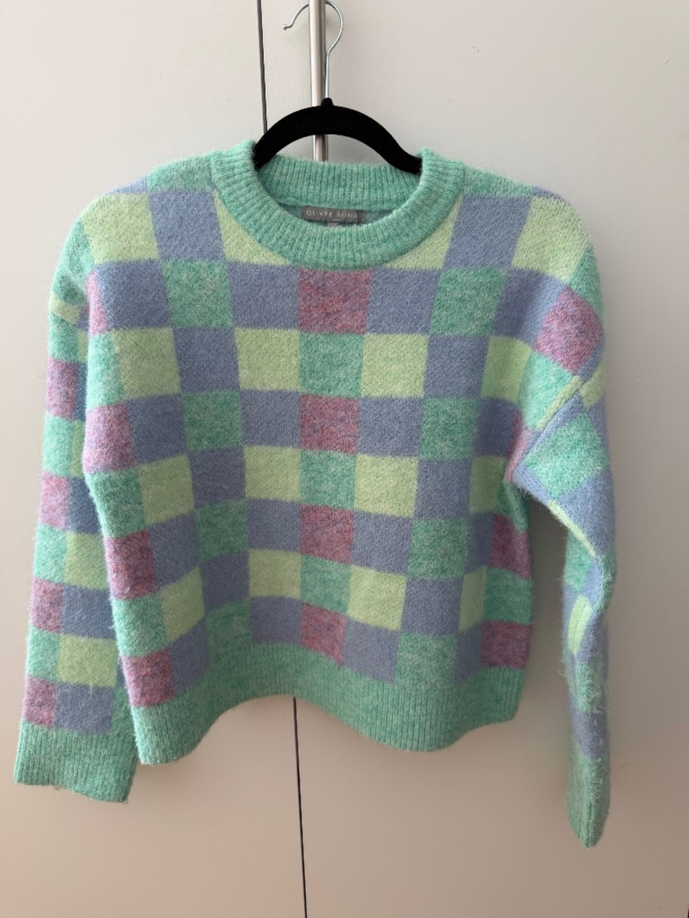 Oliver Bonas Pastel Checkerboard Knit Sweater US 2 / UK 6